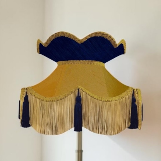 Gold and Navy Blue Victorian Fabric Lampshades Gold and Navy Blue Victorian Fabric Lampshades