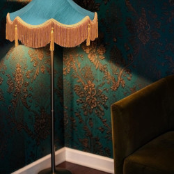 Teal and Gold Victorian Fabric Lampshades