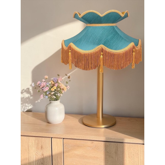 Teal and Gold Victorian Fabric Lampshades