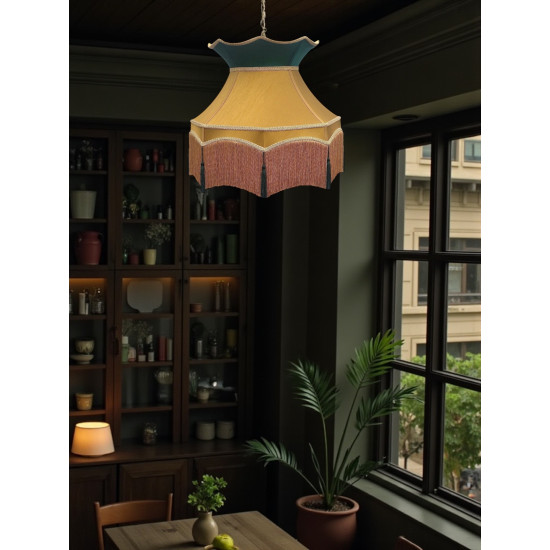 Mustard and Green Dorchester Downton Abbey Crown Fabric Lampshade