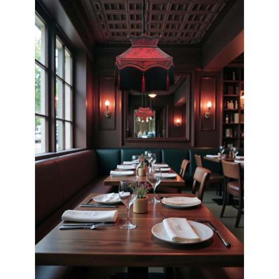 Paisley Jacquard Red Burgundy Dorchester Black Downton Abbey Crown Lampshade