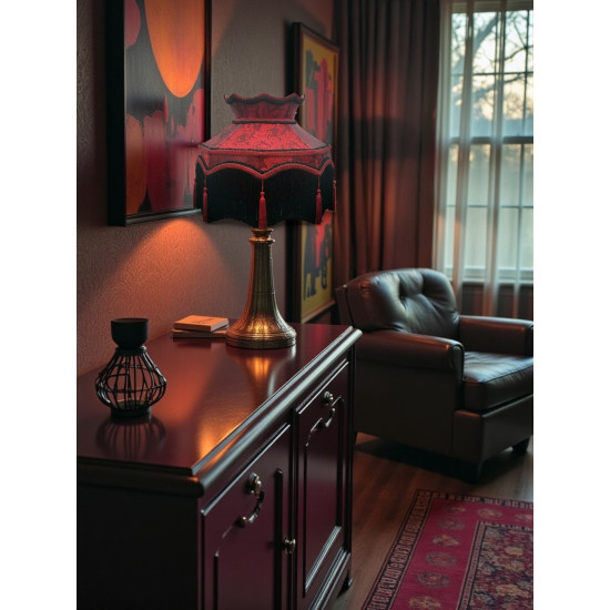 Paisley Jacquard Red Burgundy Dorchester Black Downton Abbey Crown Lampshade