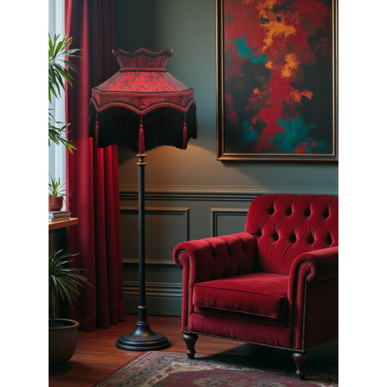 Paisley Jacquard Red Burgundy Dorchester Black Downton Abbey Crown Lampshade