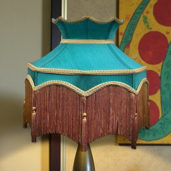 Teal Blue Gold Dorchester Downton Abbey Crown Fabric Lampshade