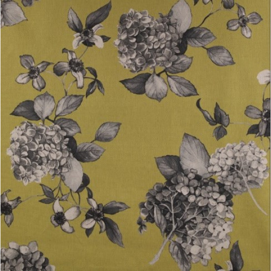Chartreuse Ochre Yellow Floral Hydrangea Fabric