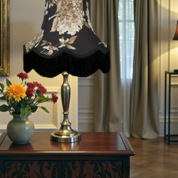 Black Hydrangea Floral Scalloped Fabric Lampshades