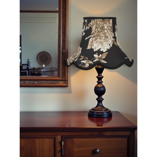 Black Hydrangea Floral Modern Scalloped Fabric Lampshades