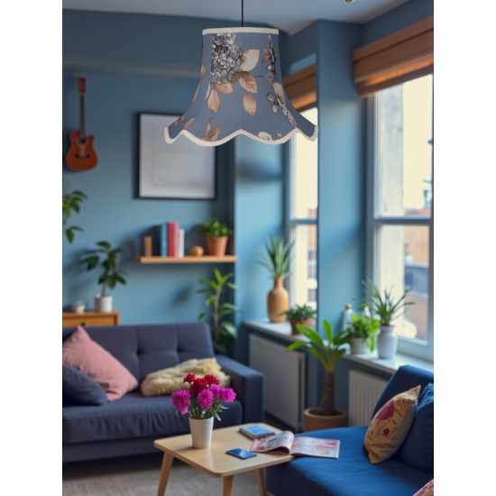 China Blue Hydrangea Floral Modern Fabric Scalloped Lampshades