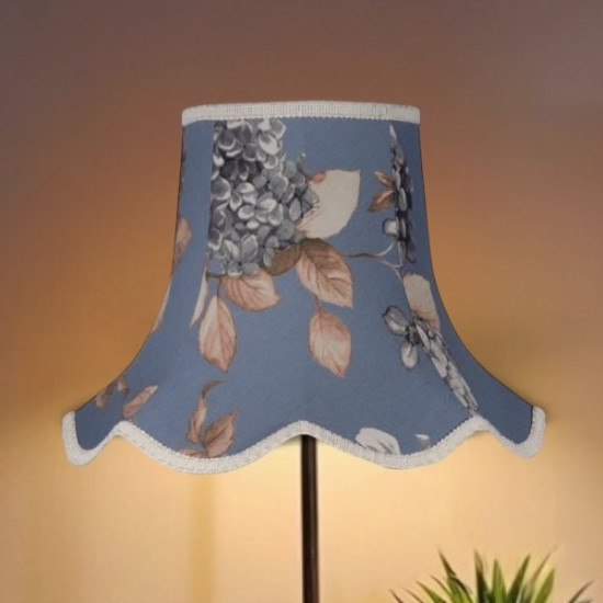 China Blue Hydrangea Floral Modern Fabric Scalloped Lampshades