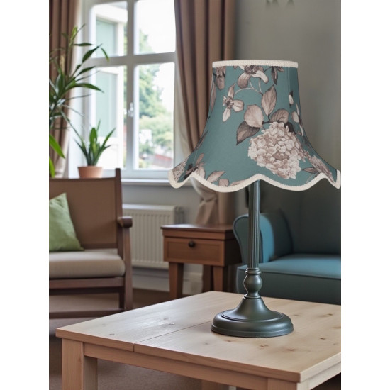Teal Blue Hydrangea Floral Modern Fabric Lampshades