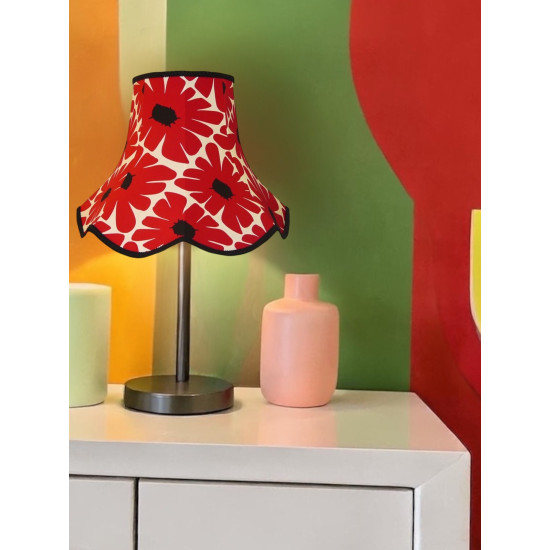 Red Retro Floral Modern Fabric Scalloped Bottom Lampshades