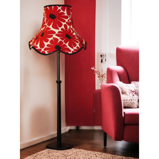 Red Retro Floral Modern Fabric Scalloped Bottom Lampshades