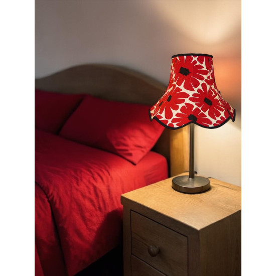 Red Retro Floral Modern Fabric Scalloped Bottom Lampshades