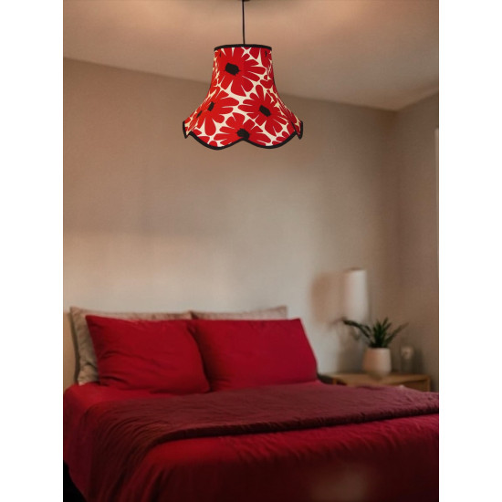 Red Retro Floral Modern Fabric Scalloped Bottom Lampshades