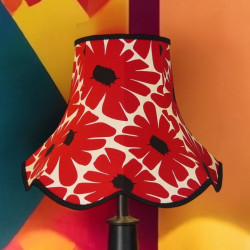 Red Retro Floral Modern Fabric Scalloped Bottom Lampshades