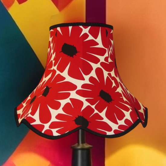 Red Retro Floral Modern Fabric Scalloped Bottom Lampshades