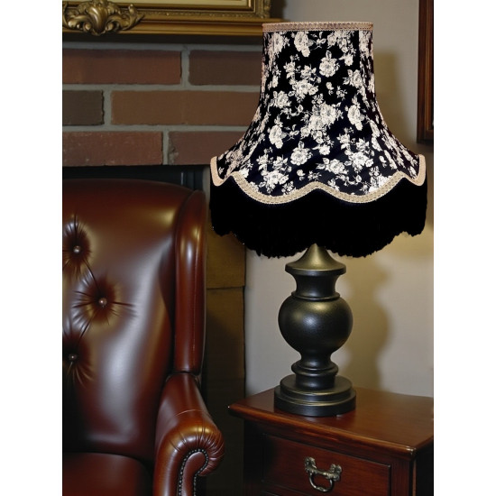 Black and Grey Floral Scalloped Fabric Lampshades