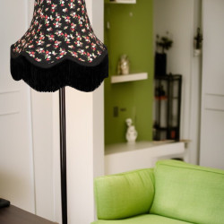 Black Multi Colour Floral Scalloped Fabric Lampshades