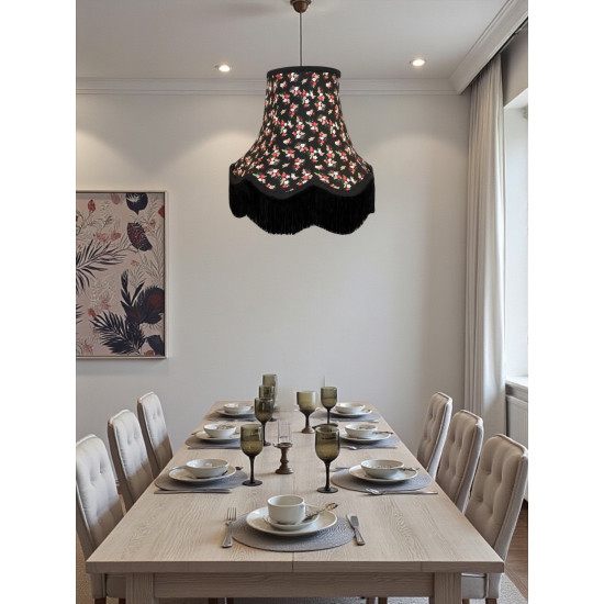 Black Multi Colour Floral Scalloped Fabric Lampshades