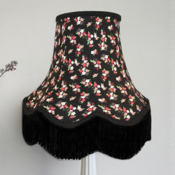 Black Multi Colour Floral Scalloped Fabric Lampshades