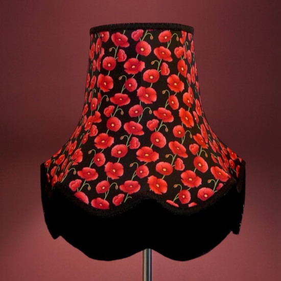 Black Poppy Scalloped Fabric Lampshades
