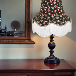 Black and Silver Floral Scalloped Fabric Lampshades