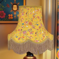 Ochre Butterfly Floral Gold Fabric Scalloped Bottom Lampshade