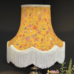 Ochre Butterfly Floral Fabric Scalloped Bottom Lampshade