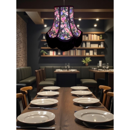 Vibrant Black Floral Braid Fabric Lampshade