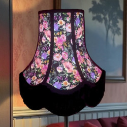 Vibrant Black Floral Braid Fabric Lampshade