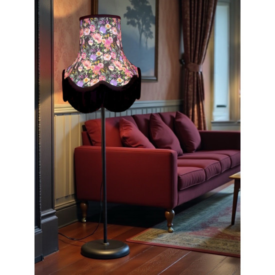 Vibrant Black Floral Fabric Lampshade