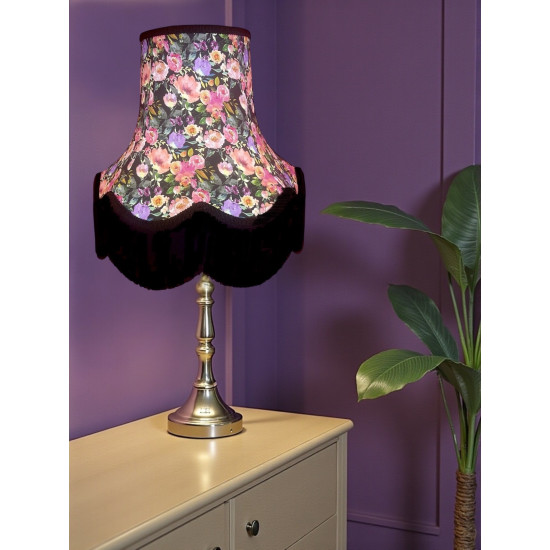 Vibrant Black Floral Fabric Lampshade