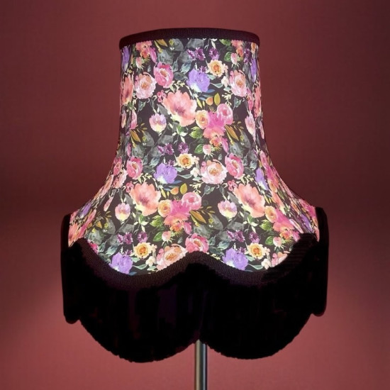 Vibrant Black Floral Fabric Lampshade