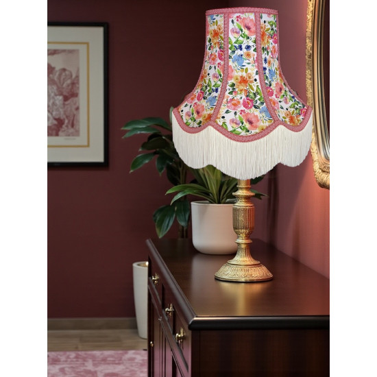 Vibrant Floral and Pink Braid Fabric Lampshade