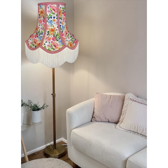Vibrant Floral and Pink Braid Fabric Lampshade