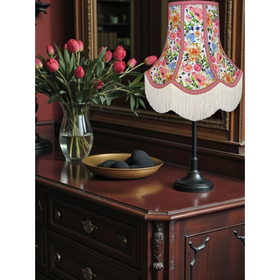 Vibrant Floral and Pink Braid Fabric Lampshade