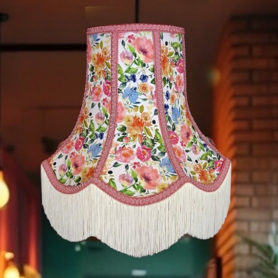 Vibrant Floral and Pink Braid Fabric Lampshade