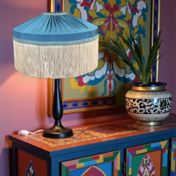 Azure Blue and Cream Gathered Tiffany Lampshade