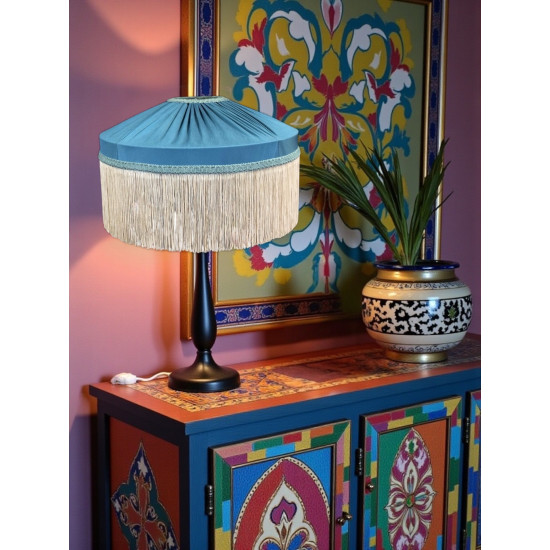 Azure Blue and Cream Gathered Tiffany Lampshade