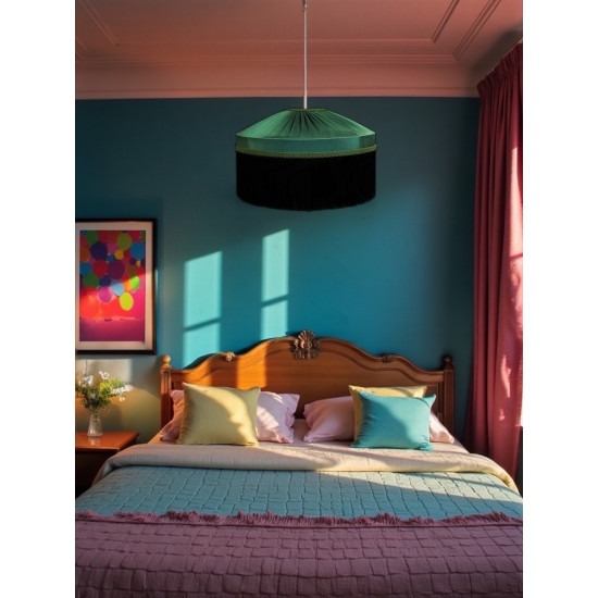 Dark Green and Black Gathered Tiffany Lampshades