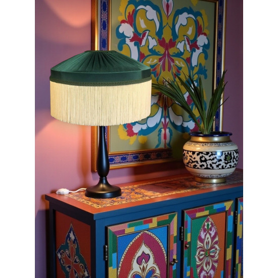 Dark Green and Cream Gathered Tiffany Lampshades