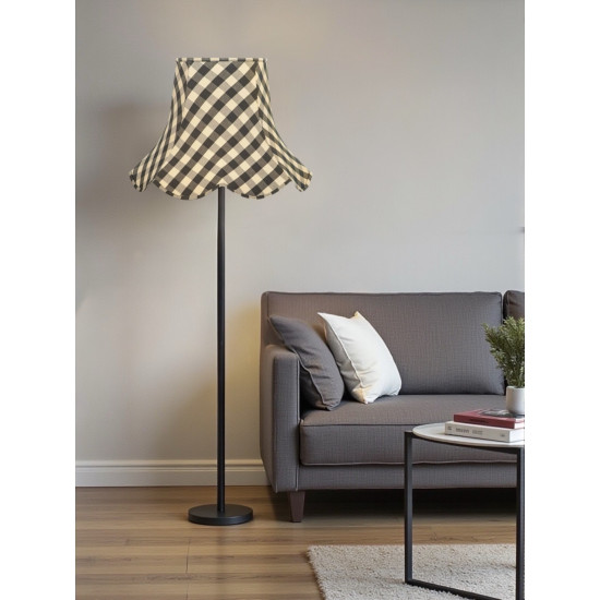 Black Gingham Check Modern Scalloped Fabric Lampshades