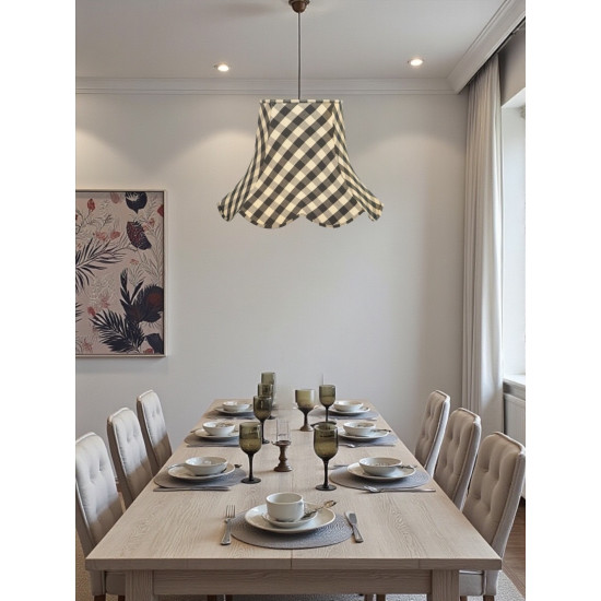 Black Gingham Check Modern Scalloped Fabric Lampshades