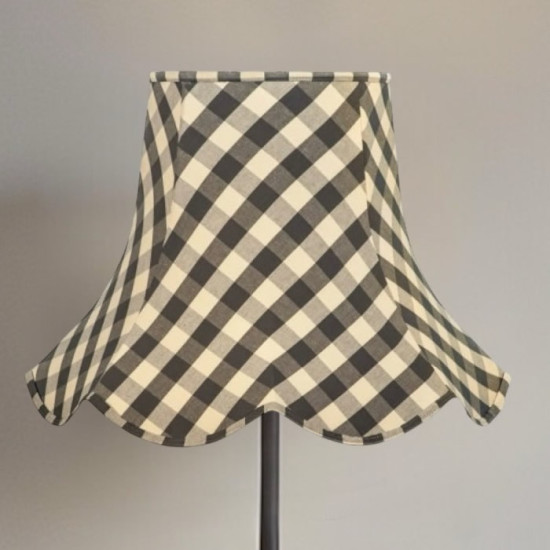 Black Gingham Check Modern Scalloped Fabric Lampshades