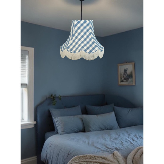 Cornflower Blue Gingham Check Scalloped Fabric Lampshades