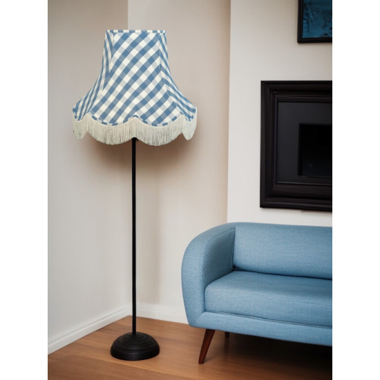 Cornflower Blue Gingham Check Scalloped Fabric Lampshades