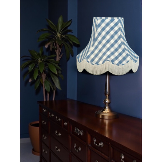 Cornflower Blue Gingham Check Scalloped Fabric Lampshades