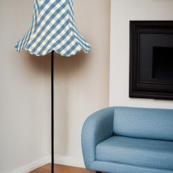 Cornflower Blue Gingham Check Modern Scalloped Fabric Lampshades