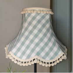 Harbour Blue Gingham Check Pom Pom Fabric Lampshades