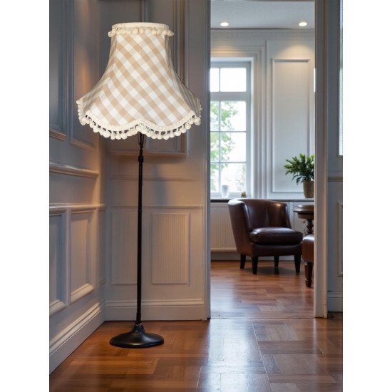 Natural Cream Gingham Check Pom Pom Fabric Lampshades